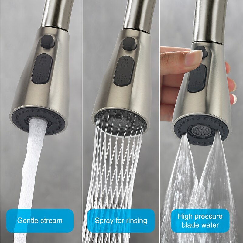 Kitchen faucet - Single Handle One Hole Chrome / Nickel Brushed Pull-out / Pull-down Modern Contemporary Kitchen Taps3