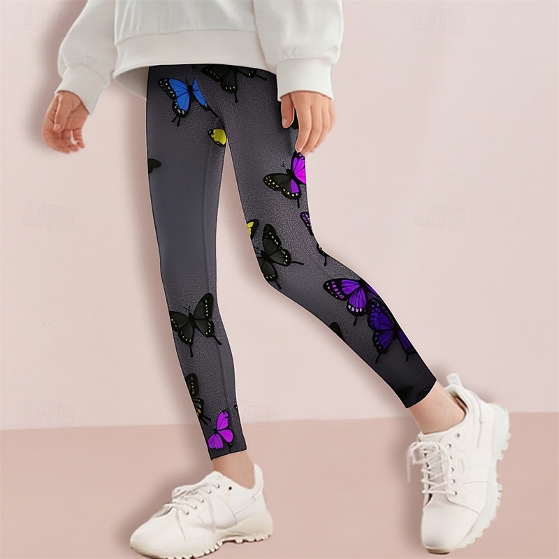 Girls' 3D Butterfly Pants Leggings Spring Fall Cute Basic Kids 4-12 Years Outdoor Casual Daily Regular Fit