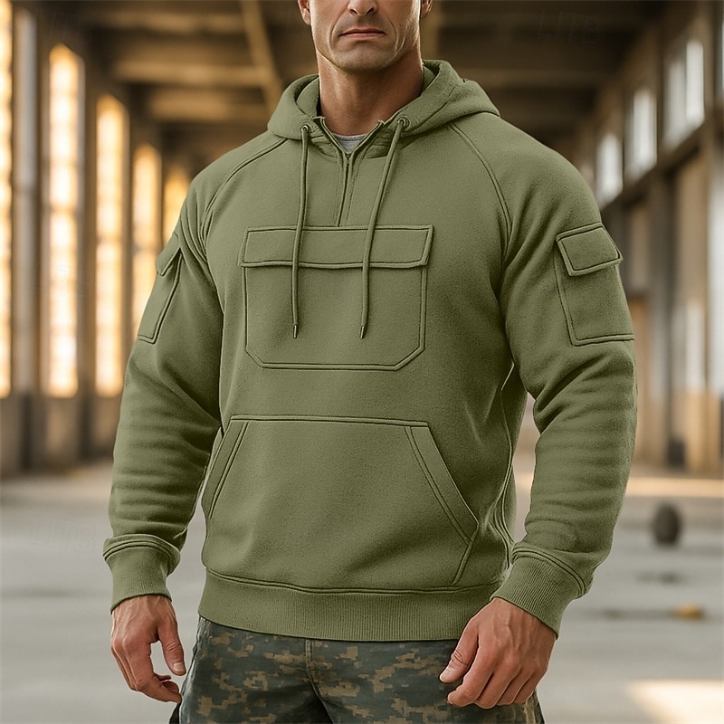 Men's Hoodie Quarter Zip Hoodie Tactical Hoodie Black Army Green Navy Blue Khaki Dark Gray Hooded Plain Zipper Sports & Outdoor Casual Daily Streetwear Cool Sportswear Spring &  Fall Clothing Apparel