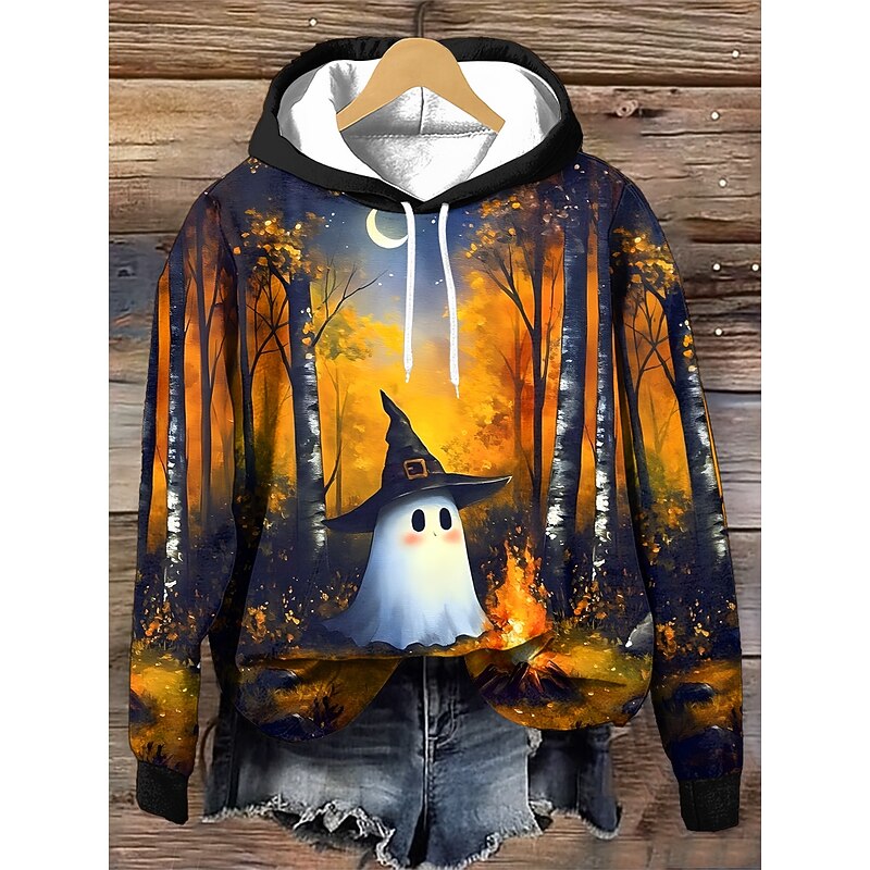 Halloween Women's Hoodie Pullover Sweatshirt Oversized Long Sleeve Casual Pumpkin Graphic Fashion Print Hooded Regular Tops Street Dailywear Drawstring Print Black Yellow Red Orange Khaki Fall Winter3