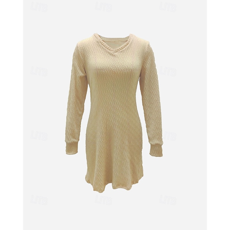 Women's Mini Dress Casual Dress Fashion Classic Modern Outdoor Vacation Holiday Regular Fit Plain Long Sleeve V Neck Black Pink Apricot Summer2