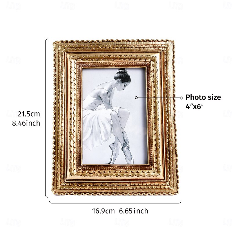 1PC European-style Golden Classical Three-dimensional Pattern Decorated Rectangular Photo Frame Resin Material Warm Home Decoration Suitable for Family Photo Display and Photography Decoration Props2