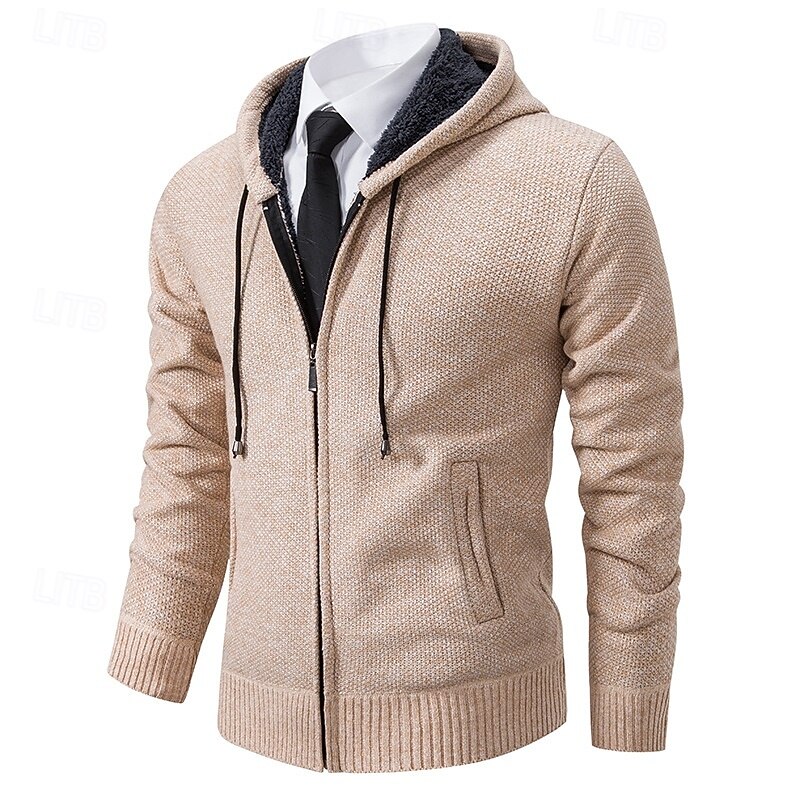 Men's Sweater Dress Sweater Cardigan Sweater Zip Sweater Knit Sweater Ribbed Knit Regular Tops Knitted Ribbed Plain Hooded Fashion Shawls Casual Daily Wear Clothing Apparel Fall Winter Burgundy Blue2