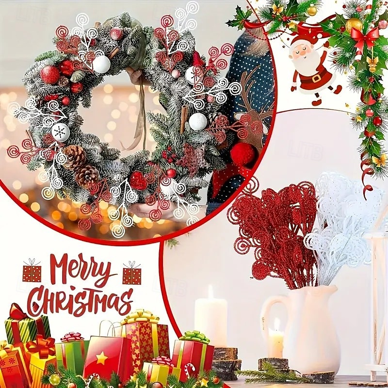 15pcs Christmas Artificial Candy Cane Wreath Sprays with Glitter – Christmas Candy Cane, Poinsettia Stems and Branches for Christmas Tree, Wreaths, Wedding Table Centerpieces, Salon and Home Decor4