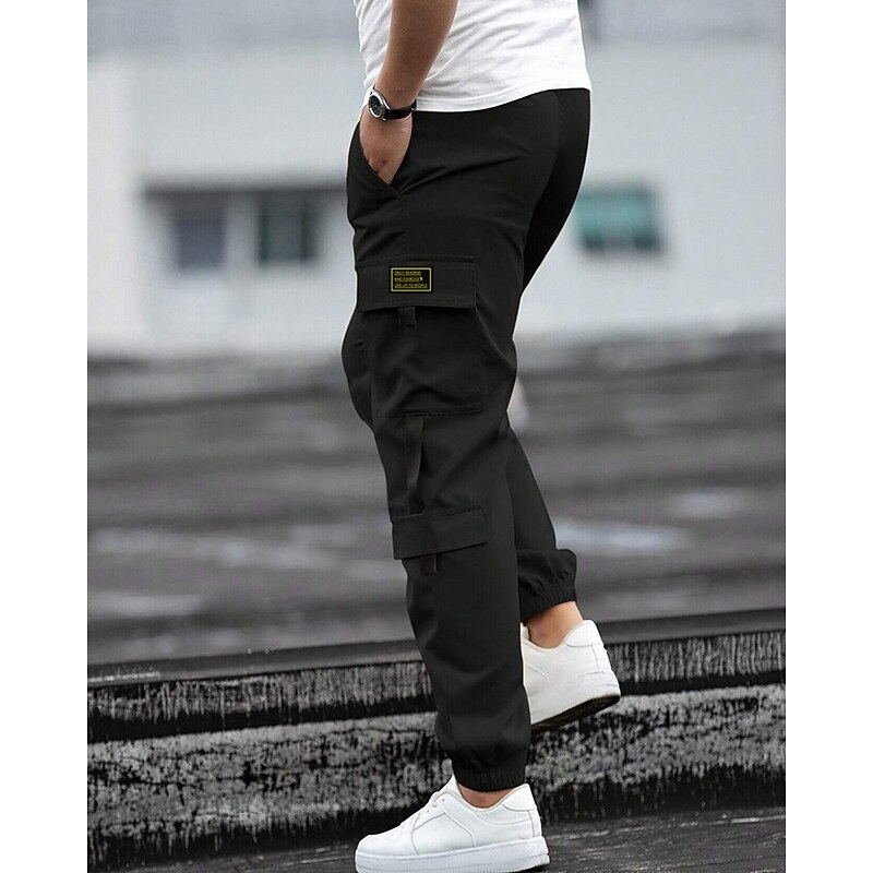 Men's Cargo Pants Trousers Drawstring Elastic Waist Multi Pocket Plain Wearable Outdoor Daily Camping & Hiking Fashion Classic Black Blue3