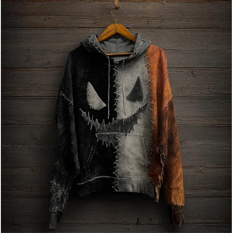 Halloween Women's Pullover Hoodie Sweatshirt Monster Graphic Skull Fashion Casual Print Long Sleeve Hooded Street Dailywear Casual Drawstring Print Black Red Purple Orange Green Fall Winter
