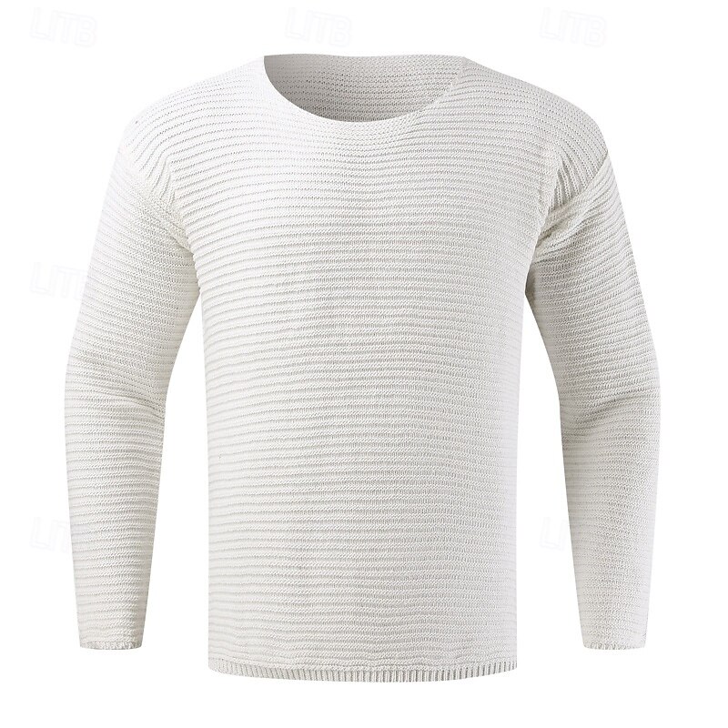 Men's Sweater Pullover Sweater Jumper Ribbed Knit Regular Tops Knitted Slim Fit Plain Crew Neck Knitwear Contemporary Casual Daily Wear Clothing Apparel All Seasons Black White M L XL3