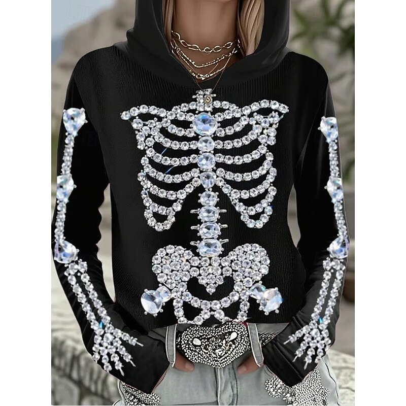 Halloween Women's Pullover Hoodie Sweatshirt Monster Graphic Skull Vintage Fashion Western Long Sleeve Hooded Street Dailywear Casual Print Front Pocket Maroon Black Red Orange Brown Fall Winter2