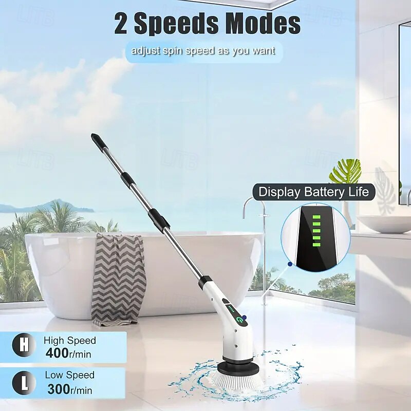 Electric Rotating Brush Shower Cleaning Brush with 7 Replaceable Brush Heads and Detachable Long Handle Cordless Electric Brush Suitable for Bathtub Tiles2