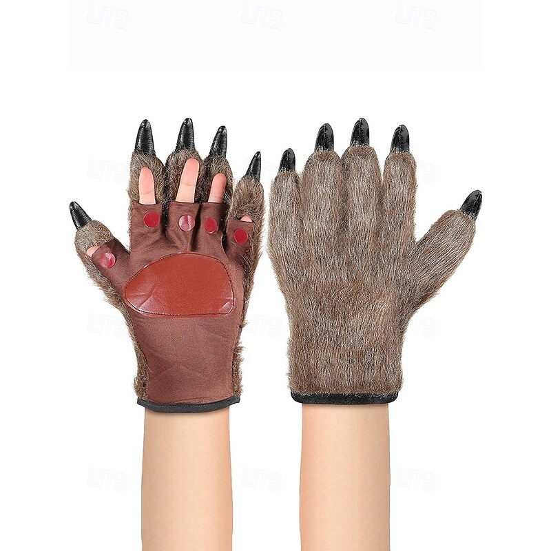 Men's Werewolf Claw Gloves – Faux Fur and Leather Halloween Gloves with Pointed Claws, Perfect for Halloween Costumes and Parties2