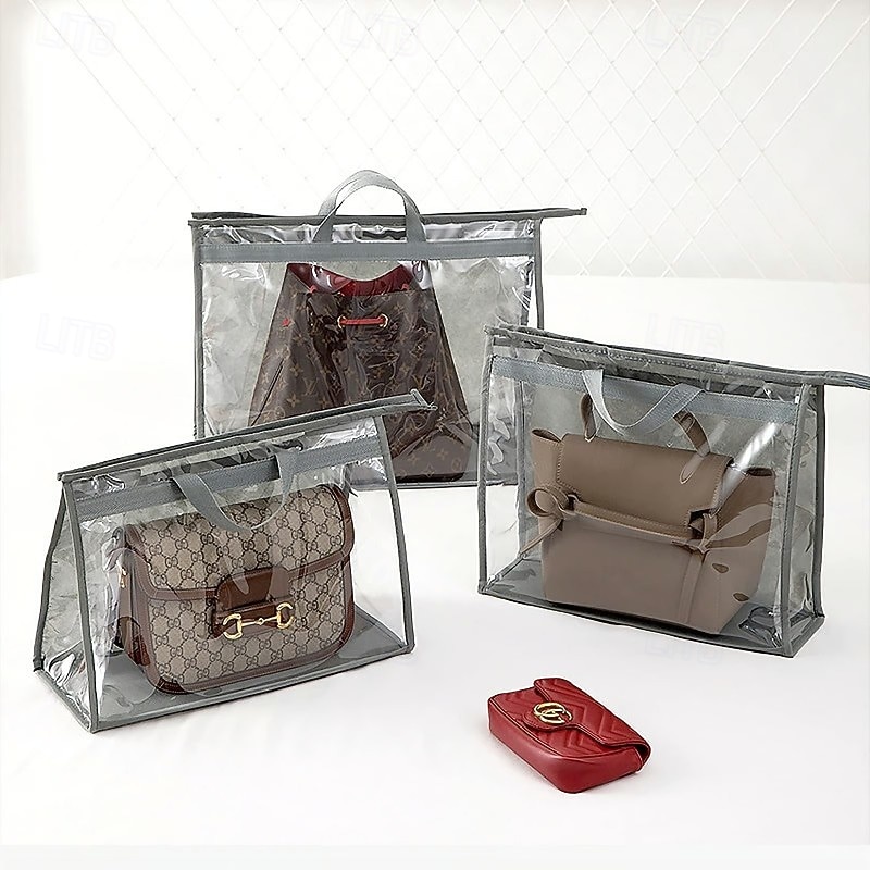 Handbag Dustproof Storage Organizer Large Capacity Hanging Closet Bag Holder Moisture Proof PVC Transparent Design Purse Protector Multi Pocket Storage Bag For Wardrobe Accessories