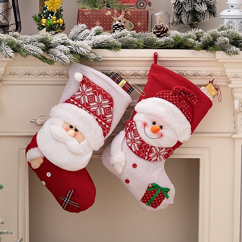 Christmas Stocking Luxury Knitted Santa Claus Holiday Sock Large Snowman Gift Bag for Christmas Presents Home Fireplace Festive Party Seasonal Decoration Accessory