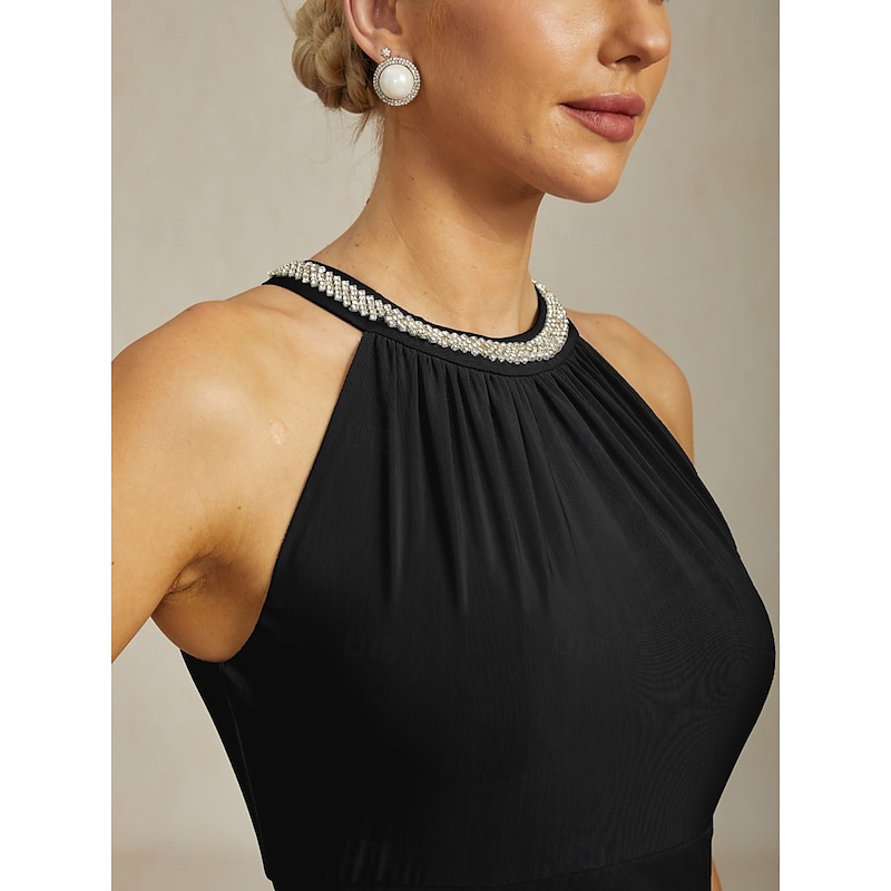 Women's Maxi Dress Sheath Dress Elegant Party Cocktail Solid Color Sleeveless Crew Neck Black Summer4