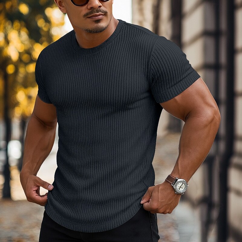 Men's T Shirt Muscle Shirt Tee Top Short Sleeve Short Sleeves Crew Neck All Seasons Solid Color Fashion Designer Sporty Basic Street Casual Going out Black White Coffee Top Tee for Men4