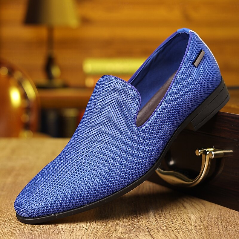 Men's Blue Textured Slip-On Loafers – Stylish Casual Shoes for Comfortable Everyday Wear and Social Events