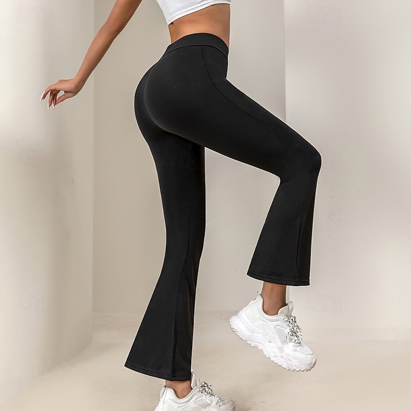 Women's Flared Leggings Fleece Yoga Leggings High Waist Gym Athletic Pilates Bottoms Solid Color Black Winter Sports Activewear4