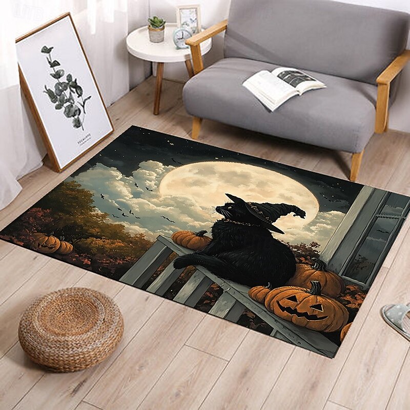 Halloween Flannel Floor Mat, Non-Slip Home Entrance, Bathroom, Bedroom Decorative Rug4