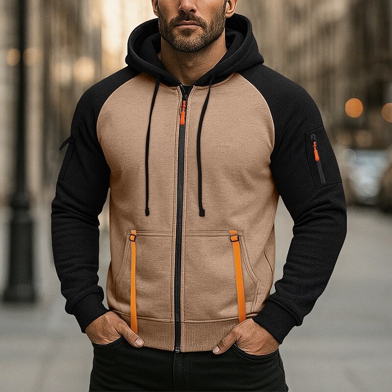 Men's Hoodie Full Zip Hoodie Fleece Hoodie Tactical Hoodie Black Blue Khaki Dark Gray Hooded Plain Patchwork Zipper Color Block Sports & Outdoor Casual Daily Streetwear Cool Sportswear Fall & Winter4