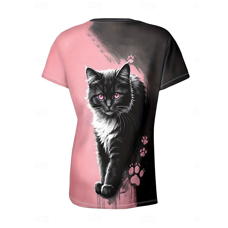 Women's T Shirt Ombre Graphic Animal Vintage Stylish Classic Short Sleeve Crew Neck Round Neck Regular Tops Daily Weekend Print Pink Summer Spring Fall3