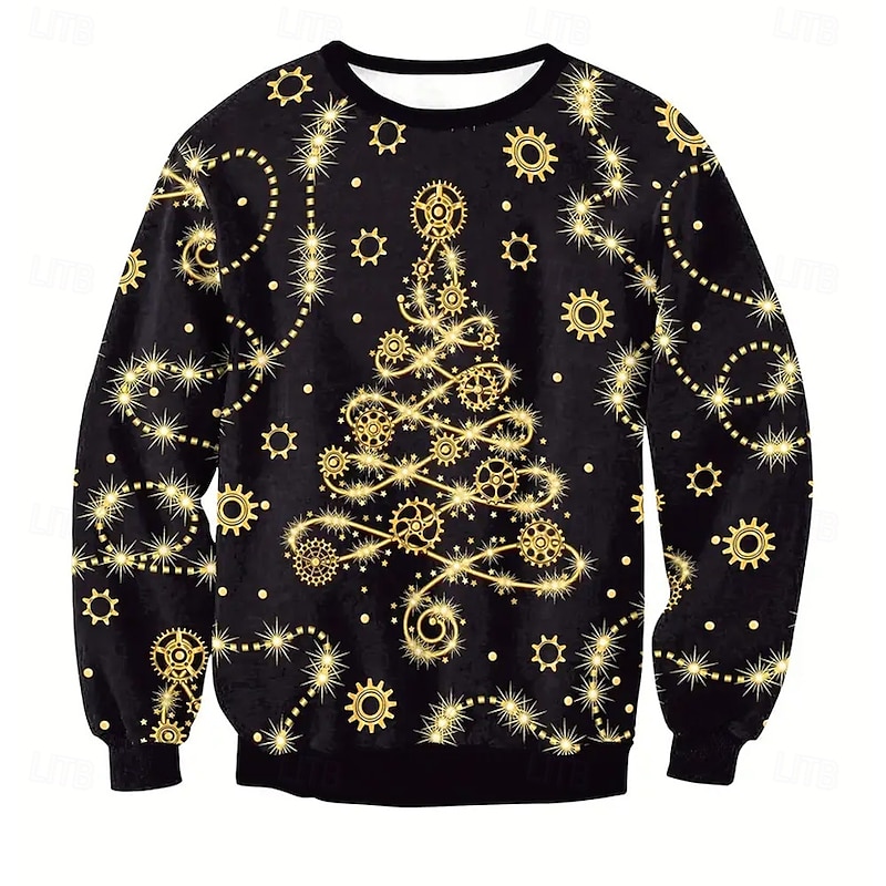 Christmas Men's Tree Pullover Sweater Jumper Knitwear Crewneck Casual Vacation Street Daily 3D Print Knitting Keep Warm Long Sleeve Spring Fall Winter Black2