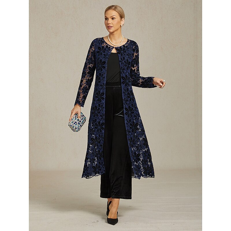 Women's Lace Tops Elegant Romantic Pretty Crew Neck Navy Blue Summer Spring Fall4