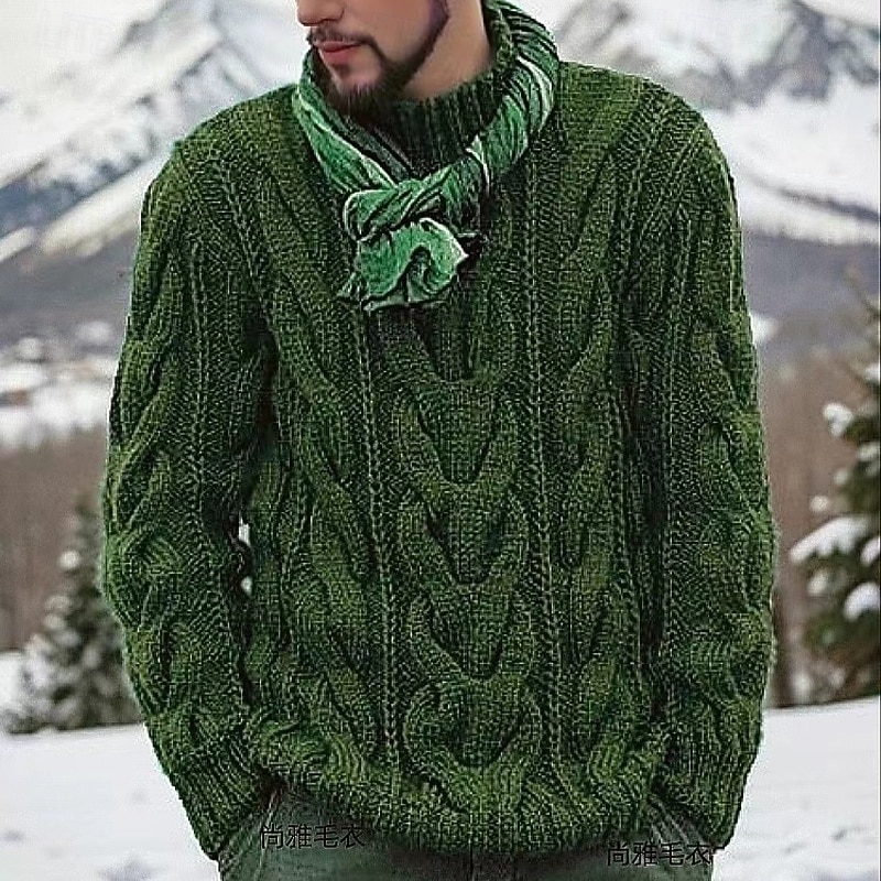 Men's Sweater Pullover Sweater Jumper Cable Knit Regular Tops Knitted Slim Fit Plain Turtleneck Knitwear Contemporary Casual Daily Wear Clothing Apparel Fall Winter Black Red M L XL4