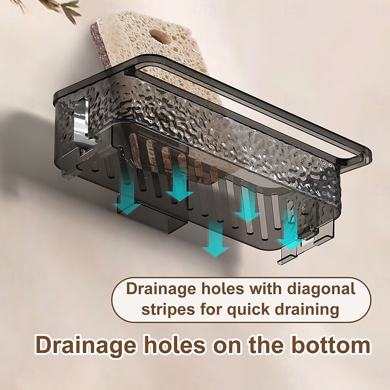 Absorbent Sink Drain Basket Suction Cup Multifunctional Kitchen Storage Rack Wall Mounted Large Capacity Dish Cloth Holder Hanging Organizer For Home Use4