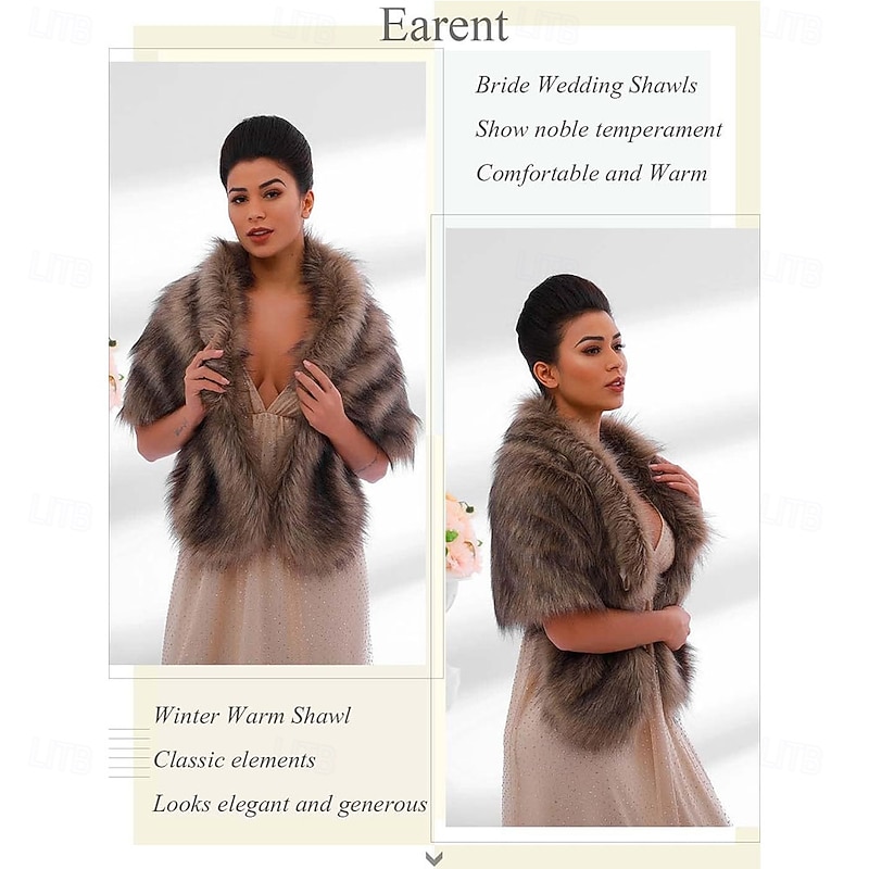 Women's Faux Fur Shawls and Wraps Bride Wedding Sleeveless 1920s Fur Scarf Bridal Fur Stoles with Brooch Winter Fur Caplet for Brides and Bridesmaids3
