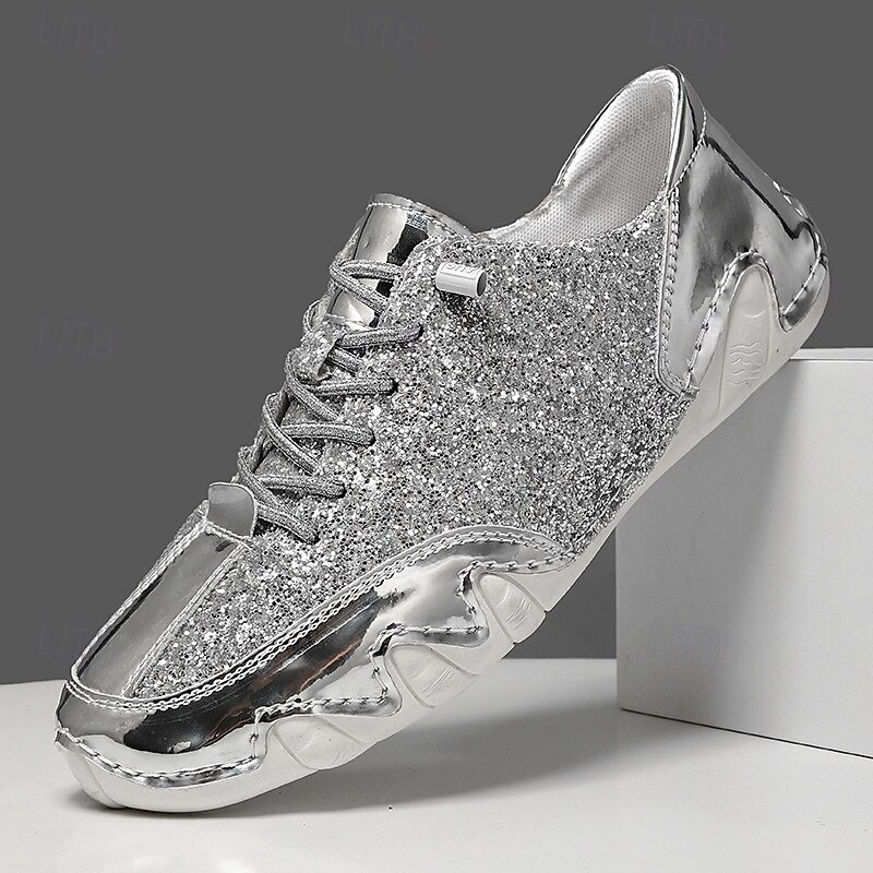 Men's Gold Glitter Sneakers – Fashion Shiny Casual Shoes for Parties, Clubbing and Stage Performance2