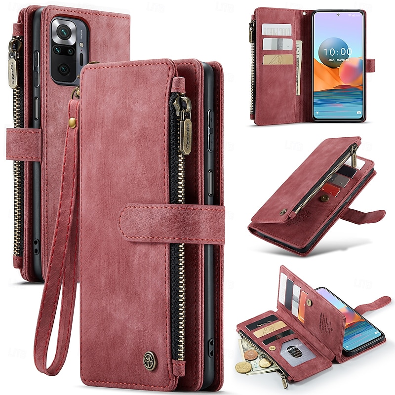 Phone Case For Redmi series Case Zipper with Lanyard Kickstand TPU PU Leather