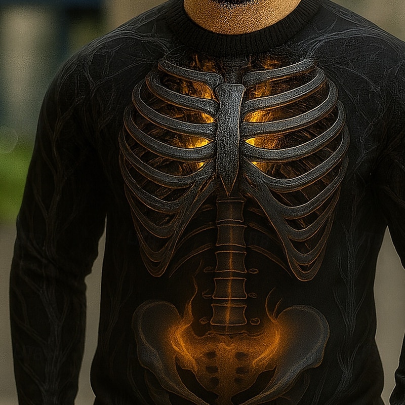 Halloween Men's Skeleton Pullover Sweater Jumper Knitwear Crewneck Casual Dark Street Daily Festival 3D Print Knitting Keep Warm Long Sleeve Spring Fall Winter Black Gray3