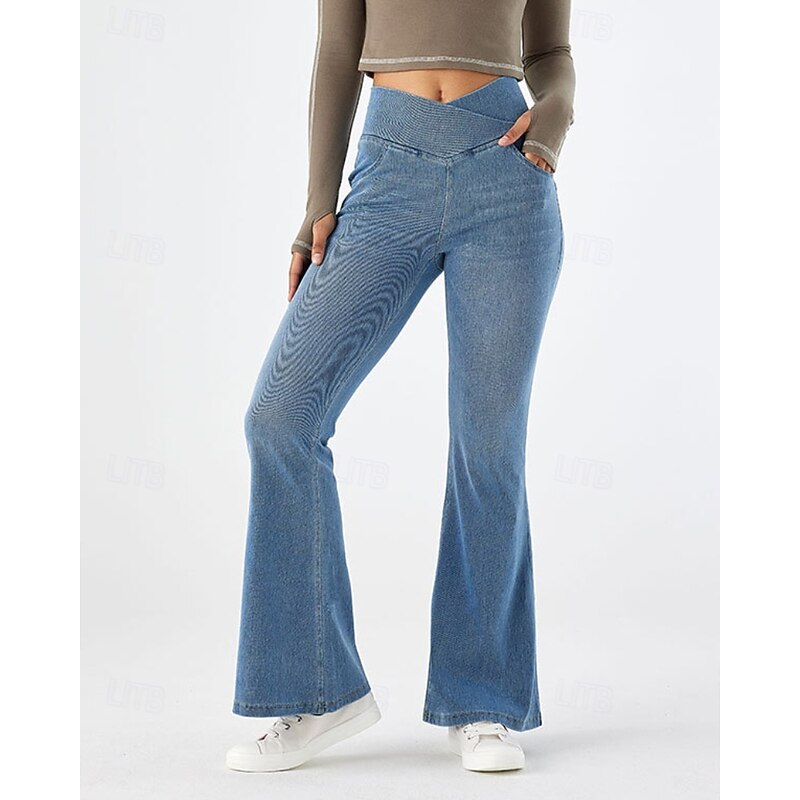 Women's Slacks Leggings Cozy Leggings Streetwear Casual Full Length Natural Plain Elastic Waist Soft Street Daily Wear Weekend Dark-Gray Blue Dark Blue Light Blue Fall Regular Fit