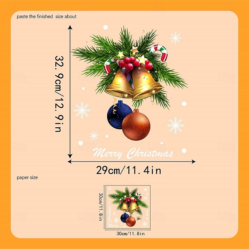Christmas Window Clings Xmas Wall Sticker Holiday Bell Candy Cane Egg Design Static Cling for Living Room Glass Door Window Decoration Festive Christmas Party Home Accessory3