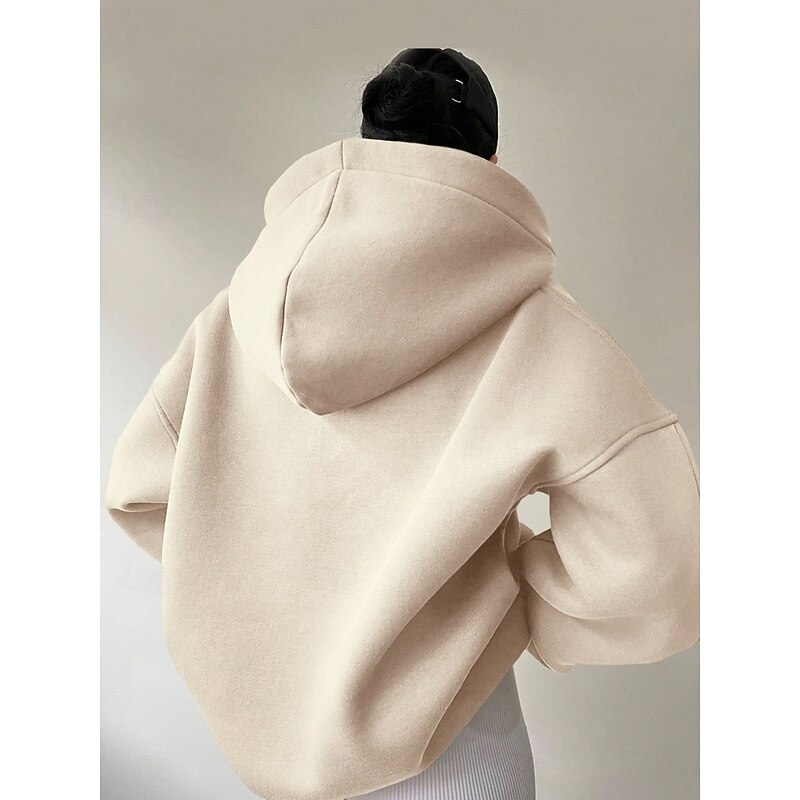 Women's Pullover Hoodie Sweatshirt Plain Streetwear Casual Long Sleeve Hooded Regular Tops Street Holiday Black White Brown Green Beige Fall Winter3