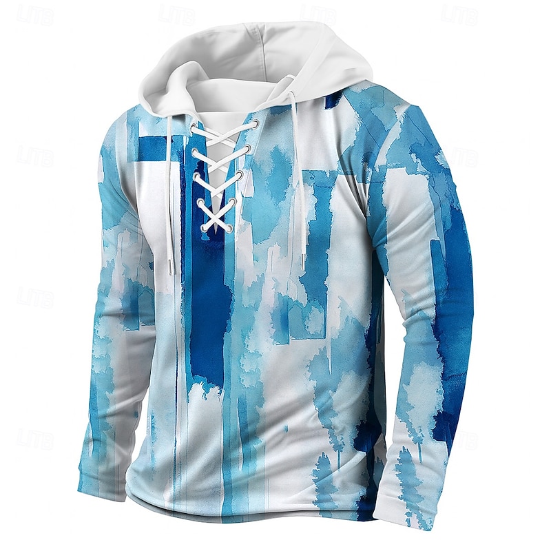 Men's Geometric Hoodie Sweatshirt Stylish Vintage Retro Hooded Streetwear White Blue Drawstring Fall Winter Designer4