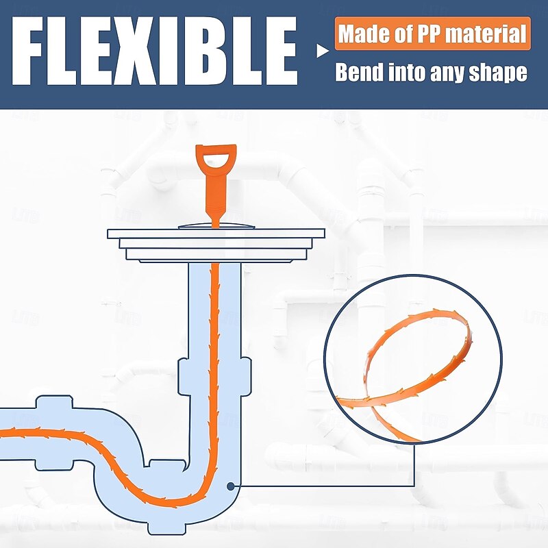 Kitchen Sink Sewer Cleaning Hook Set,35.5inch Drain Clog Remover(1pcs), 25inch Drain Snake Hair Remover(6pcs) ＆ Cleaning Brush(2pcs), Hair Catcher Drain Auger Cleaner Tool Set For Toilet, Kitchen Sink, Bathroom Tub, Sewer3