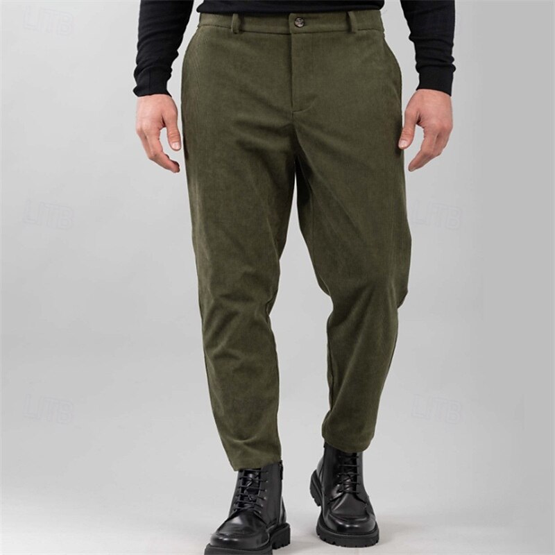 Men's Dress Pants Corduroy Pants Tapered pants Trousers Pocket Buttons Plain Comfort Work Daily Fashion Classic Style Black Army Green Micro-elastic3