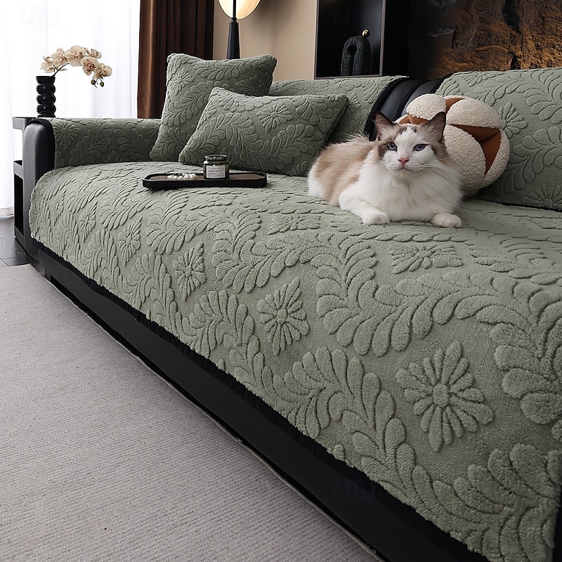 Luxury Thick Autumn & Winter Sofa Cover, Anti-Slip, Anti-Scratch Comfort Cotton Velvet, 3D Jacquard Sofa Cushion Protector with Backrest Cloth2