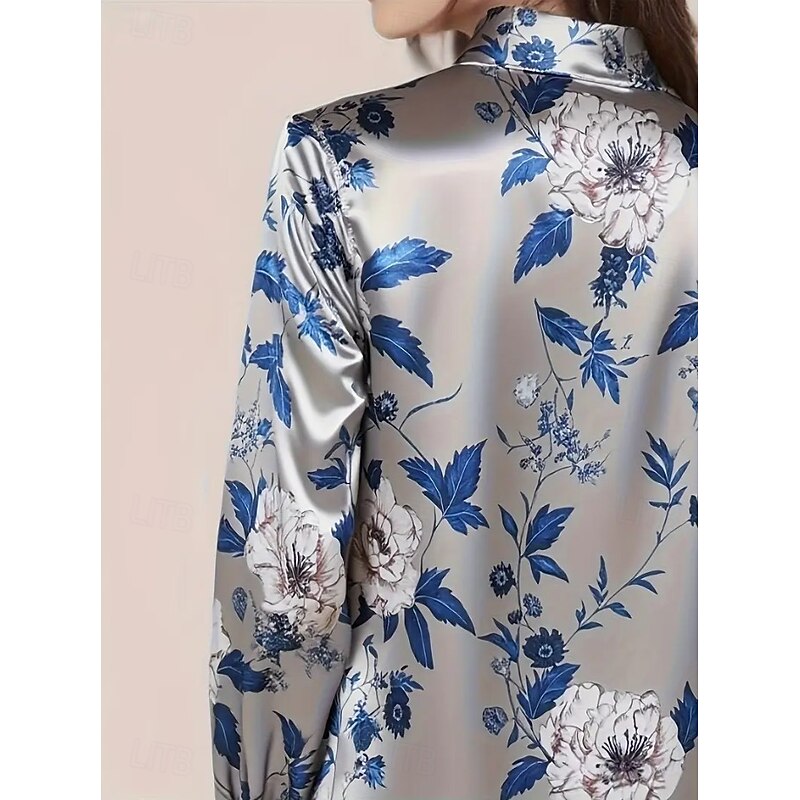 Women's Work Shirt Floral Graphic Elegant Stylish Casual Long Sleeve Shirt Collar Regular Tops Work Party Evening Wear Daily Royal Blue Fuchsia Gold Green Gray Spring Spring, Fall, Winter, Summer4