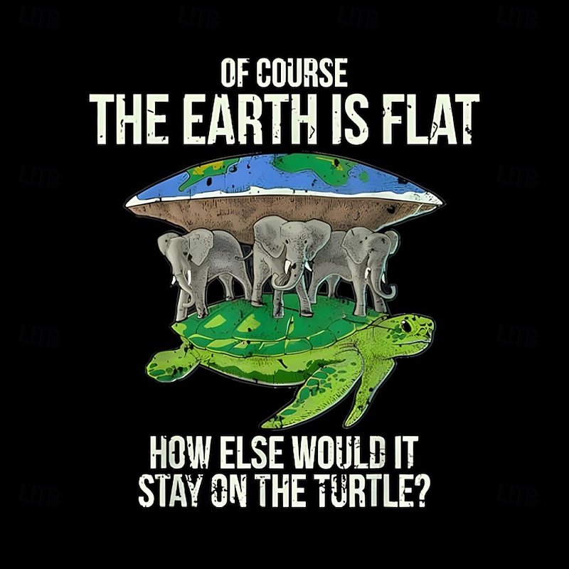 Mens Funny Flat Earth Turtle Elephant Graphic T-Shirt - Humorous Mythology Tee for Lifestyle2