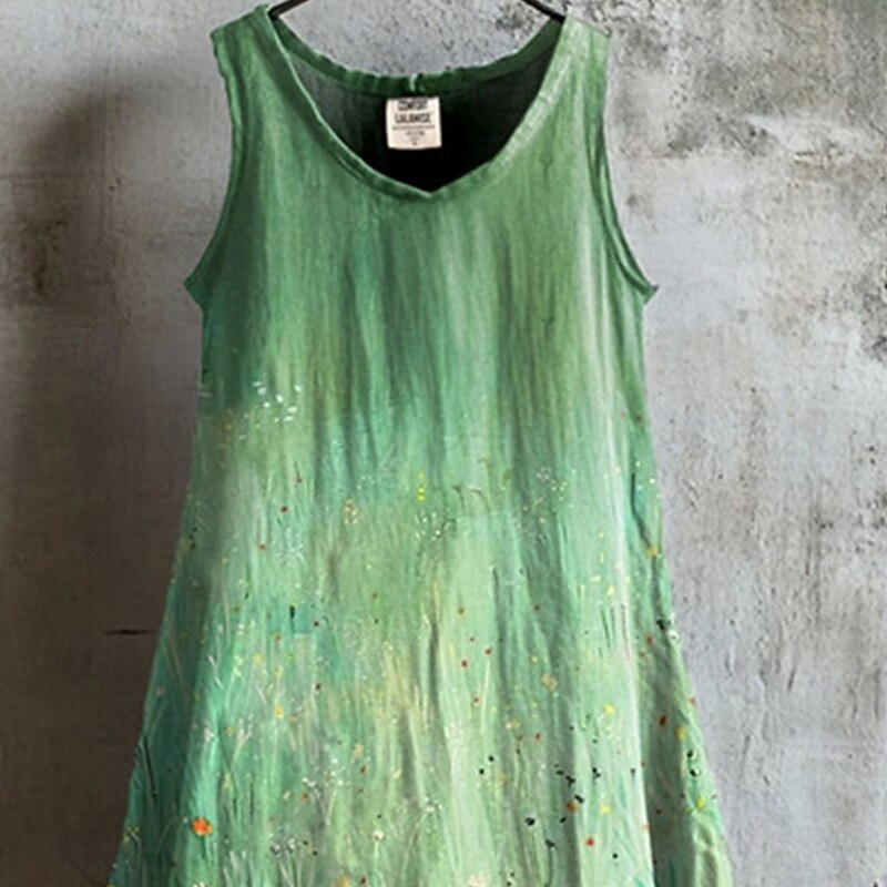 Women's Midi Dress Casual Dress Summer Dress Fashion Modern Daily Beach Weekend Regular Fit Cat Flower Sleeveless V Neck Green Summer Spring2