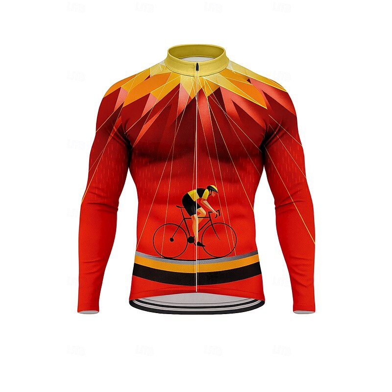 Men's Tops Cycling Jersey Graphic Geometric Bicycle Long Sleeve Bike Jersey Top with 3 Rear Pockets Sun Sun Protection Sunscreen Quick Dry Sports Red Clothing Apparel