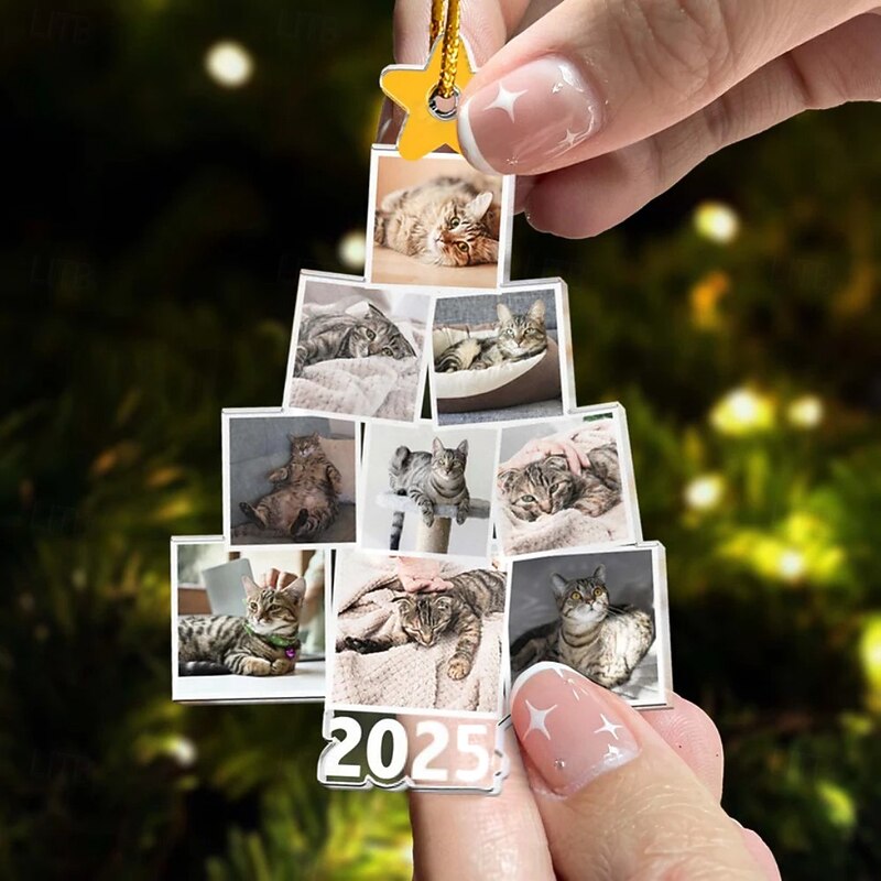 Personalized Christmas Tree Cat Photo Ornaments Acrylic 2D Custom Picture Frame Decor Christmas Tree Xmas Decoration Hanging Pendant Gifts for Family and Friends2