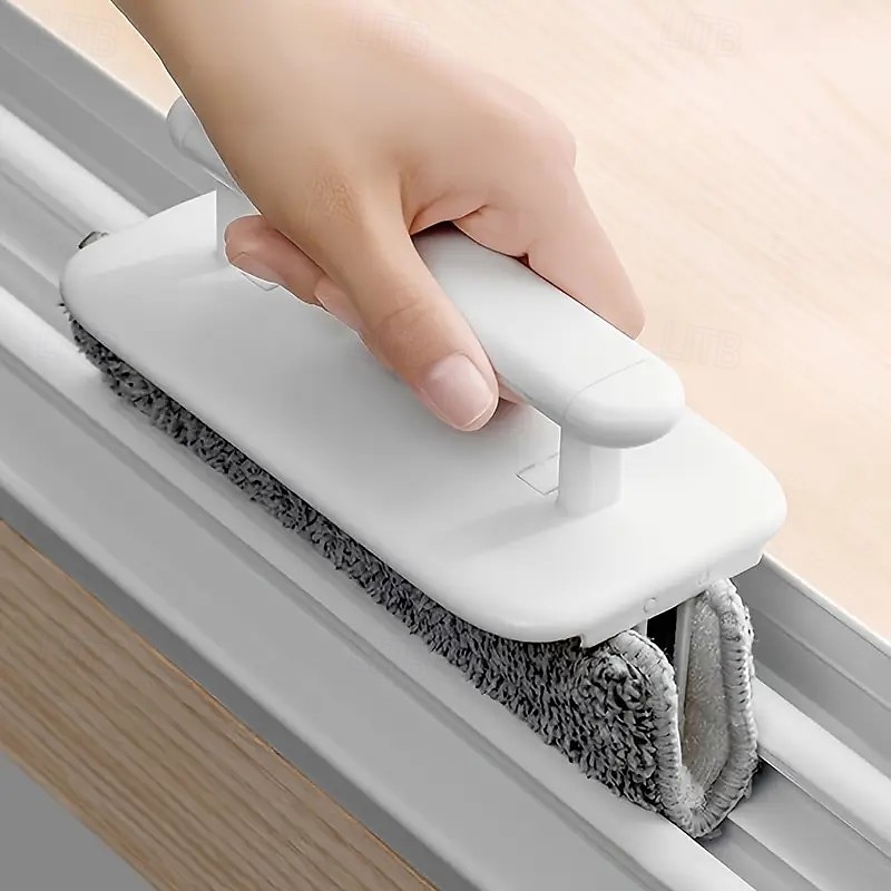 Window Track Cleaning Brush Set with Handle and 3 Microfiber Cloths, Easy-Glide Scraper for Home and Living Room, Non-Electric, Efficient Sliding Door Track and Gap Cleaner3