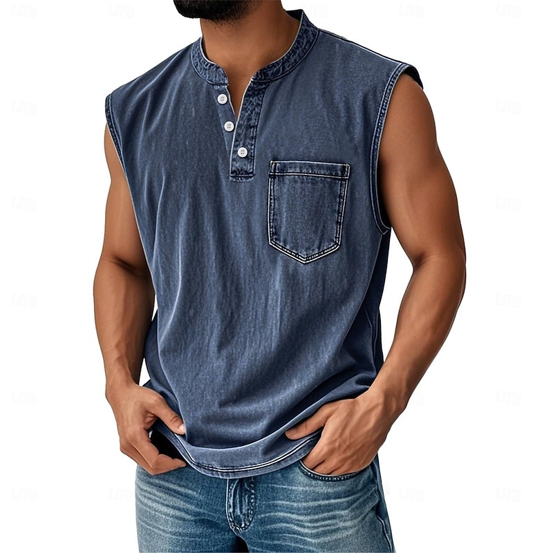 Men's Vest Top Undershirt Sleeveless Shirt Sleeveless Henley Summer Fall Plain Fashion Designer Classic Vacation Street Going out Black Pink Blue Top Tee for Men