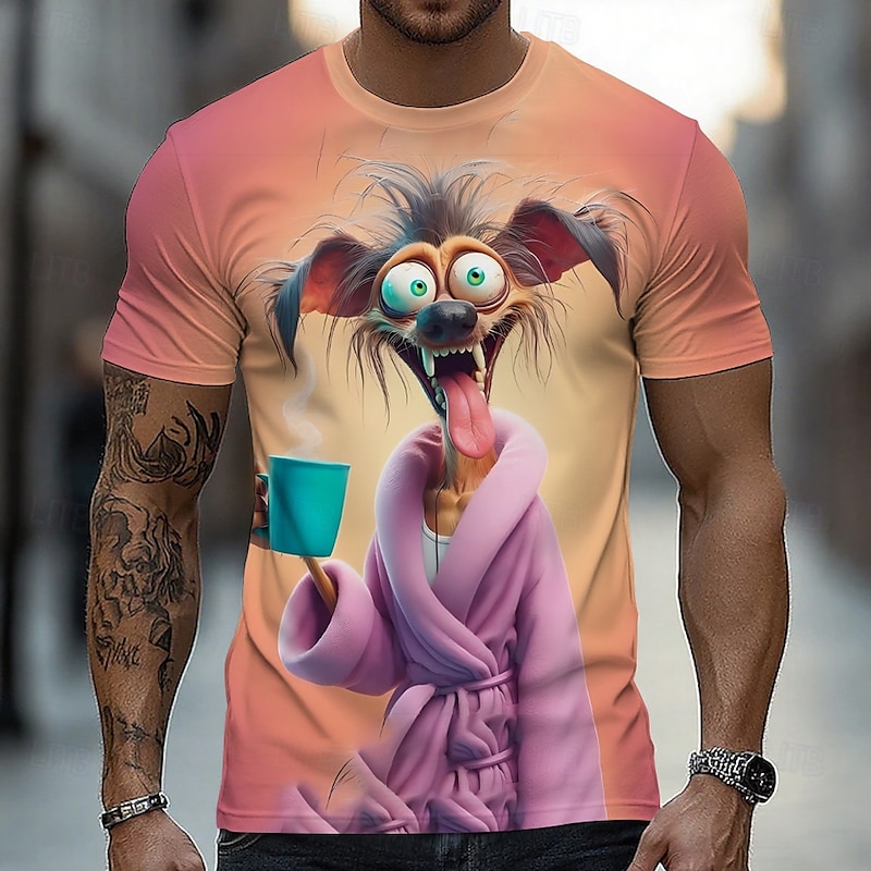 Men's Animal Dog Funny T Shirt Short Sleeve T shirt 3D Print Crew Neck Shirt Exaggerated Designer Basic Party Street Casual Pink Blue Gray Summer Spring Clothing Apparel S M L XL XXL XXXL2