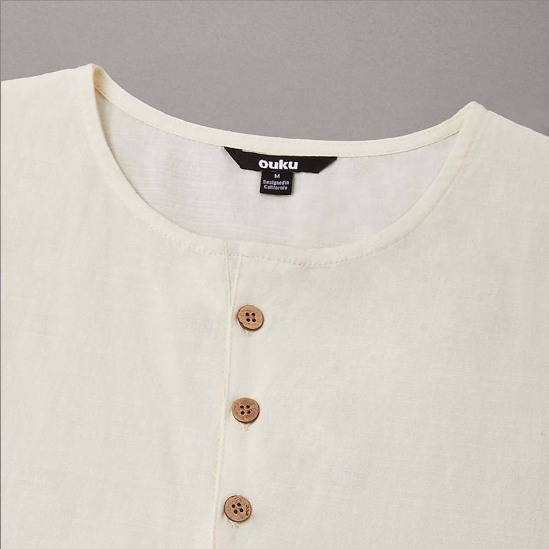 Men's Cotton Linen Shirt Henley Shirt Vest Top Sleeveless Henley Summer Plain Fashion Designer Bohemian Buttons Vacation Casual Going out Light Blue Black White Top Tee for Men4