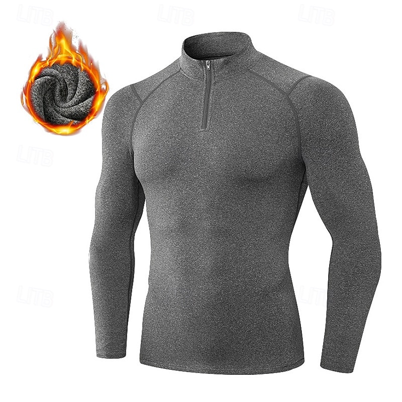 Men's Compression Shirt Fleece Base Layer Workout Tops Quarter Zipper Long Sleeve Top Athleisure Solid Colored Quick Dry Warm Gym Basketball Athletic Sportswear Activewear Wine Red Black White3