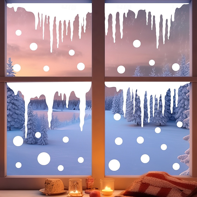 Christmas Window Cling Wall Sticker, Icicle Snowball Glass Stickers, Removable No-Glue Static Clings for Mall Decoration Holiday Party Home Decor2