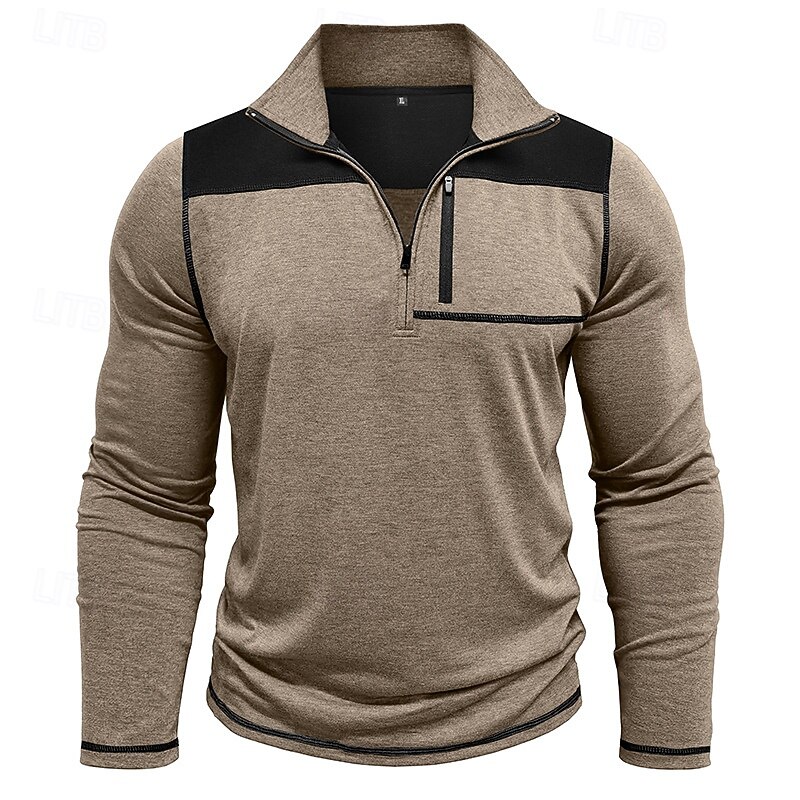 Men's Polo Shirts Quarter Zip Polo Daily Wear Date Quarter Zip Long Sleeve Fashion Basic Color Block Patchwork Zipper Spring Fall Regular Fit Wine Royal Blue Green Khaki Light Grey Dark Gray Polo